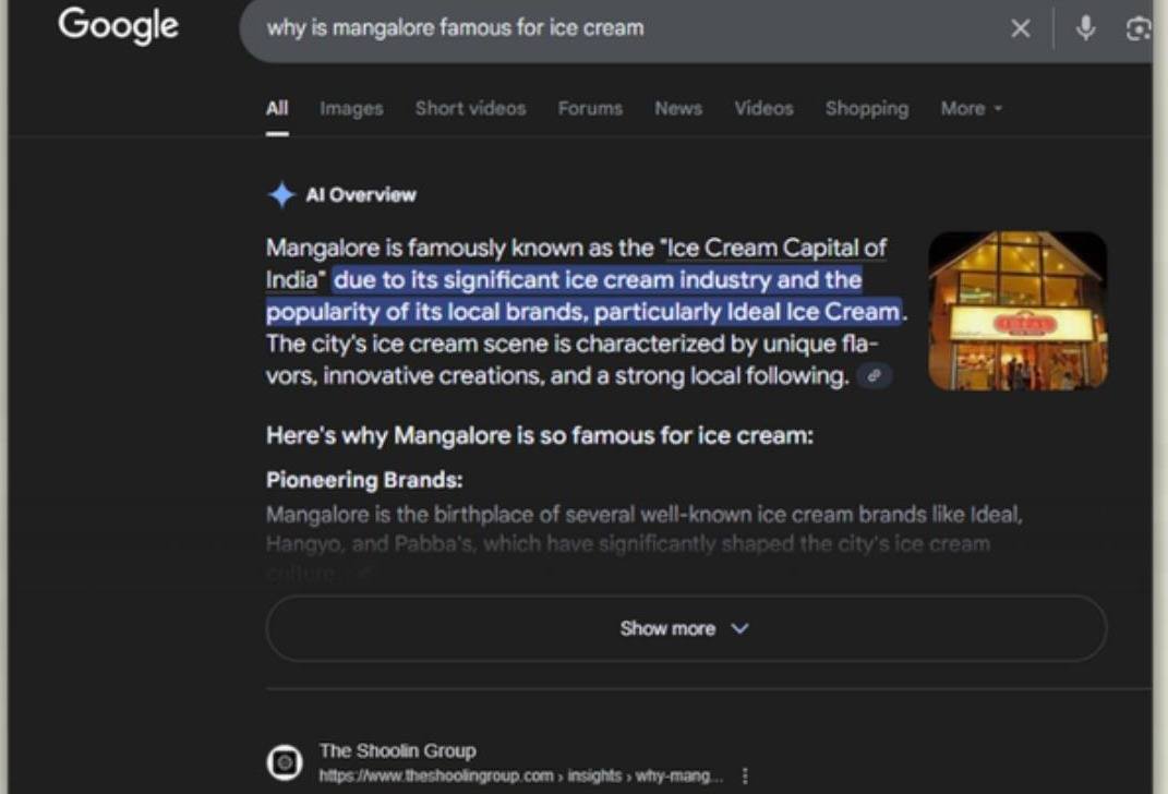 SEO Google AI Overview ice cream result